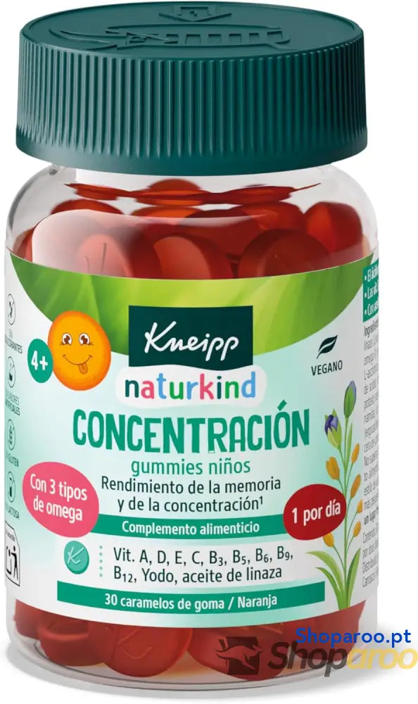 Kneipp Gummies Concentração para crianças vitaminas A D E C B3 B5 B6 B12 ácido fólico íodo óleo de linhaça: Omega 3 6