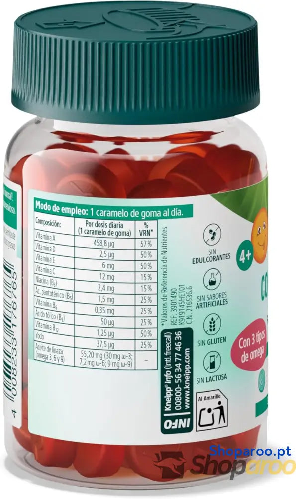 Kneipp Gummies Concentração para crianças vitaminas A D E C B3 B5 B6 B12 ácido fólico íodo óleo de linhaça: Omega 3 6