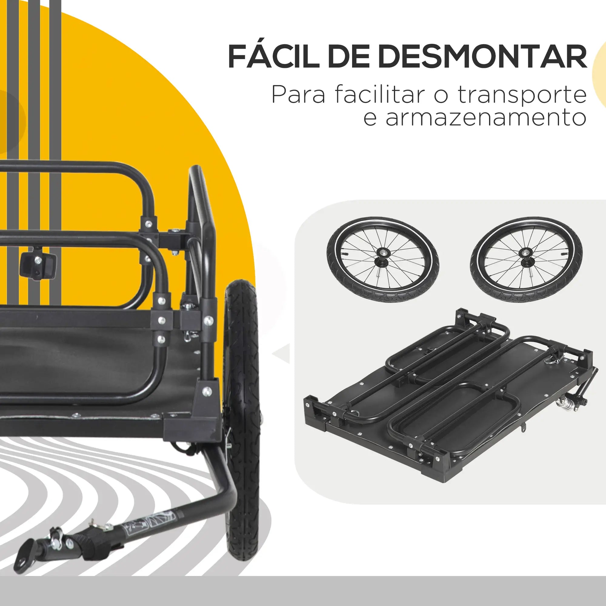 Reboque de carga para bicicletas 70L 40kg com refletores e bandeira