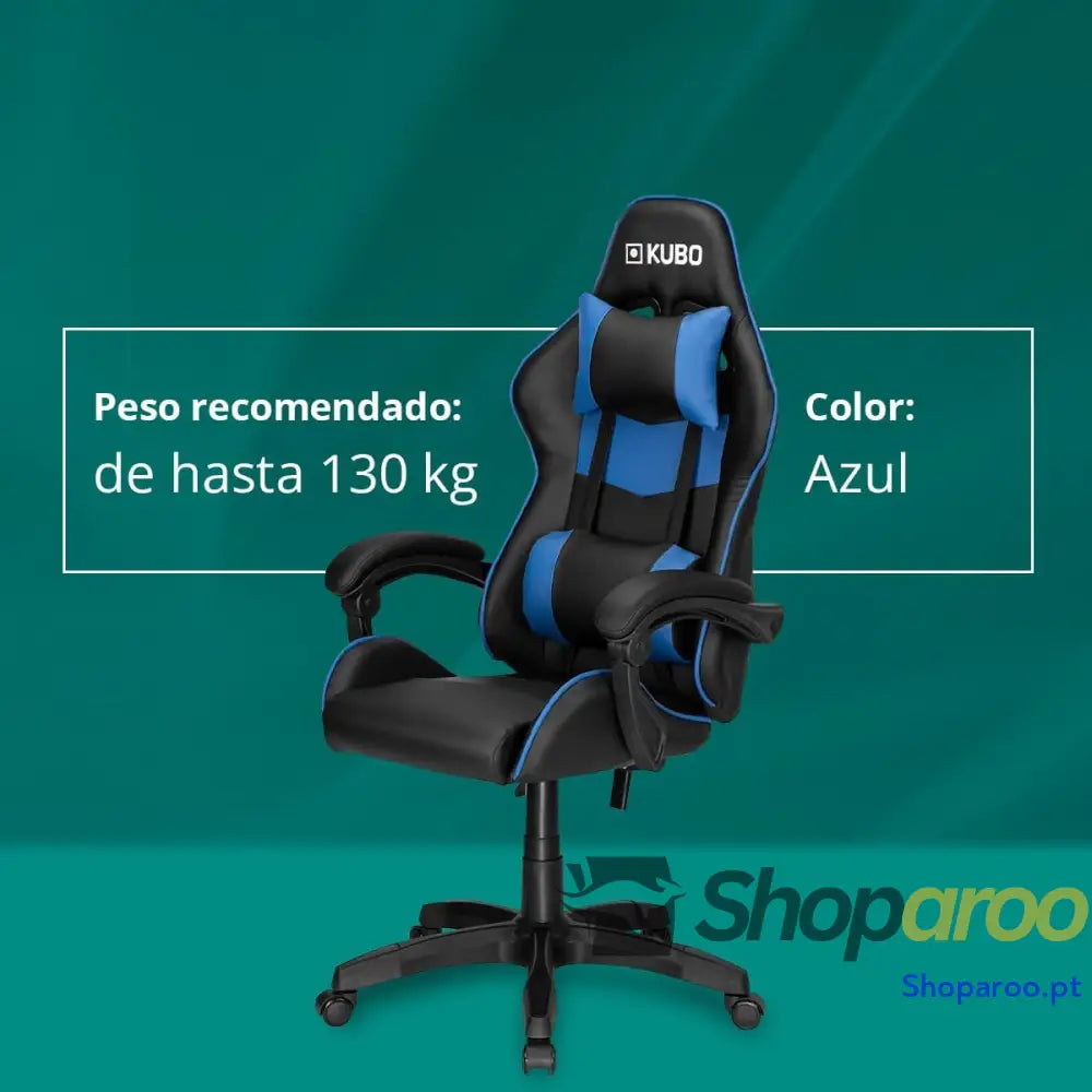 KUBO Cadeira Gamer ergonômica encosto de cabeça Elevação gás nível 4 Máximo conforto Cor: Azul Peso máximo até 130 kg