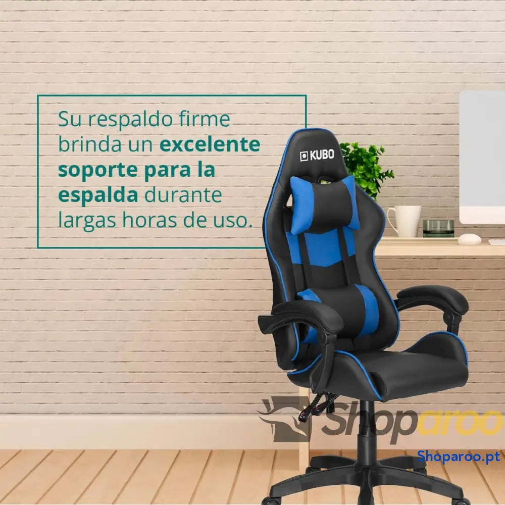 KUBO Cadeira Gamer ergonômica encosto de cabeça Elevação gás nível 4 Máximo conforto Cor: Azul Peso máximo até 130 kg