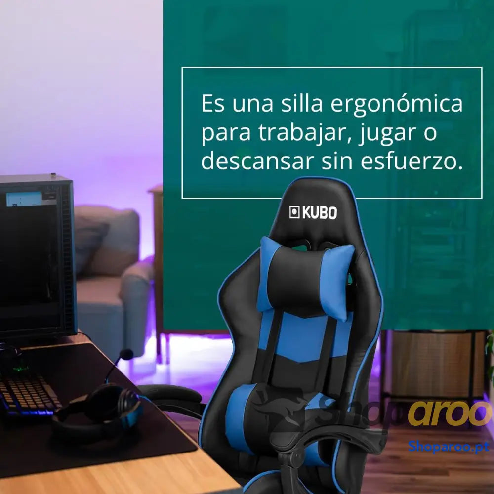 KUBO Cadeira Gamer ergonômica encosto de cabeça Elevação gás nível 4 Máximo conforto Cor: Azul Peso máximo até 130 kg