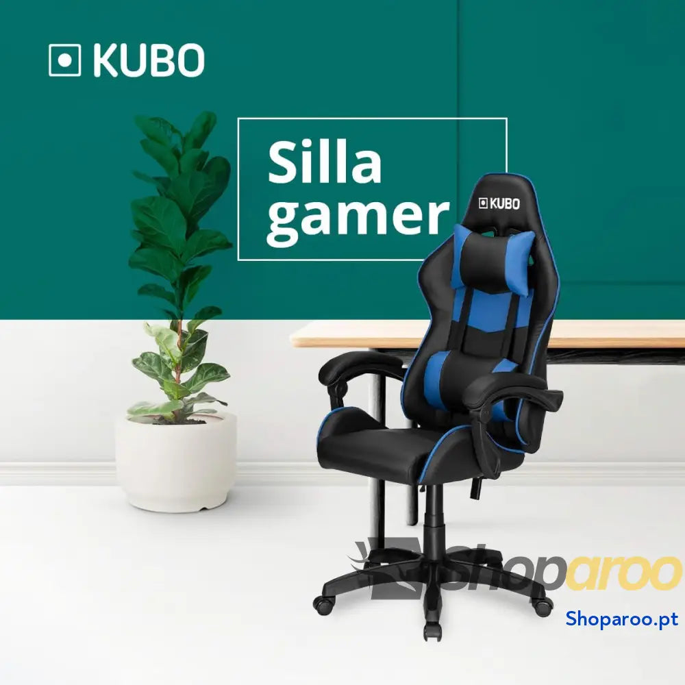 KUBO Cadeira Gamer ergonômica encosto de cabeça Elevação gás nível 4 Máximo conforto Cor: Azul Peso máximo até 130 kg