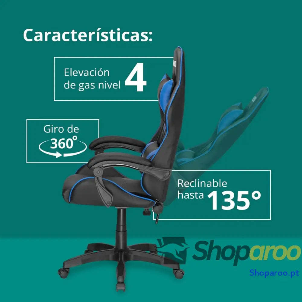 KUBO Cadeira Gamer ergonômica encosto de cabeça Elevação gás nível 4 Máximo conforto Cor: Azul Peso máximo até 130 kg