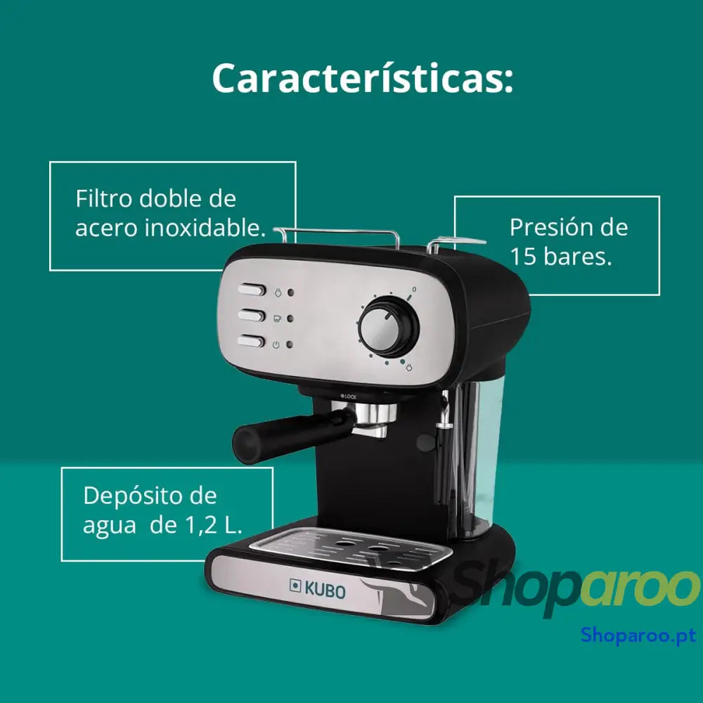KUBO Máquina de café expresso pressão 15 bar depósito água 1,2 L 850 W vaporizador para cappuccino ou bebidas com leite