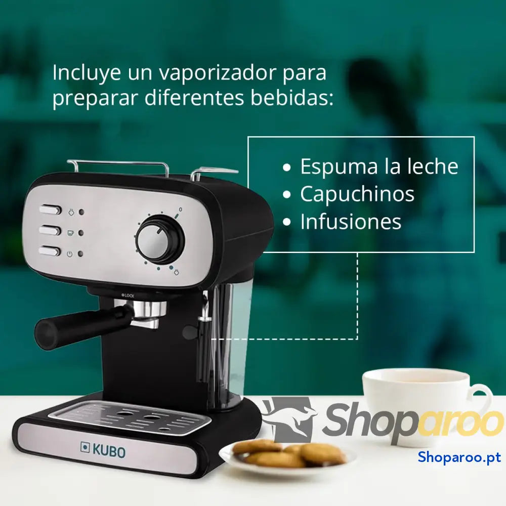 KUBO Máquina de café expresso pressão 15 bar depósito água 1,2 L 850 W vaporizador para cappuccino ou bebidas com leite