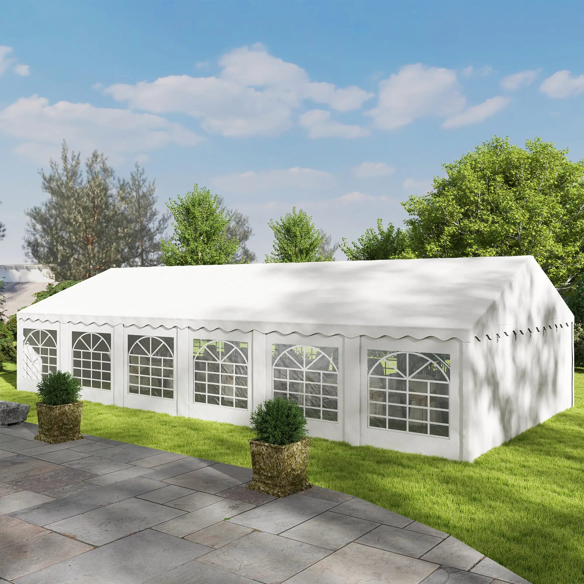 Tenda para Eventos 12x6m Tenda de Jardim com 12 Paredes Laterais Amovíveis e 12 Janelas Impermeável Proteção UV 30+ Branco