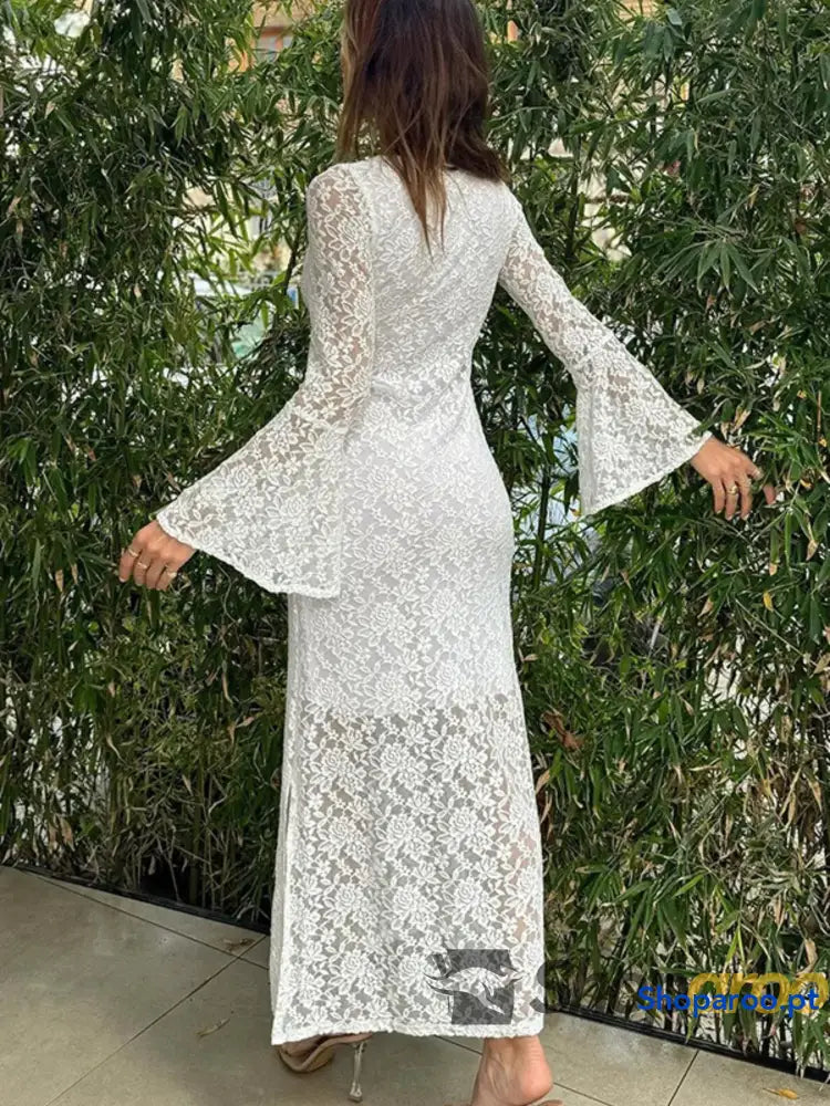Lace Bell Sleeve Square Neck Bodycon Dress