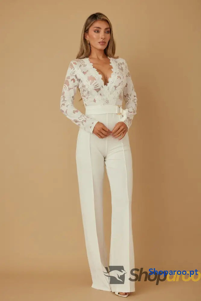Lace Crochet Long Sleeve Jumpsuit