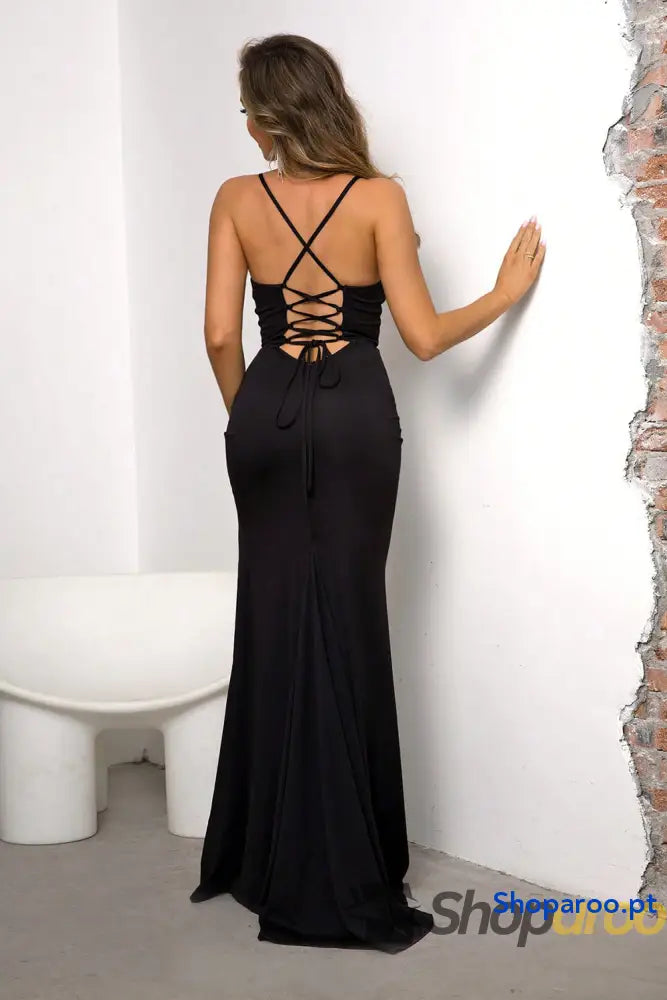 Lace-Up Spaghetti Strap Split Dress