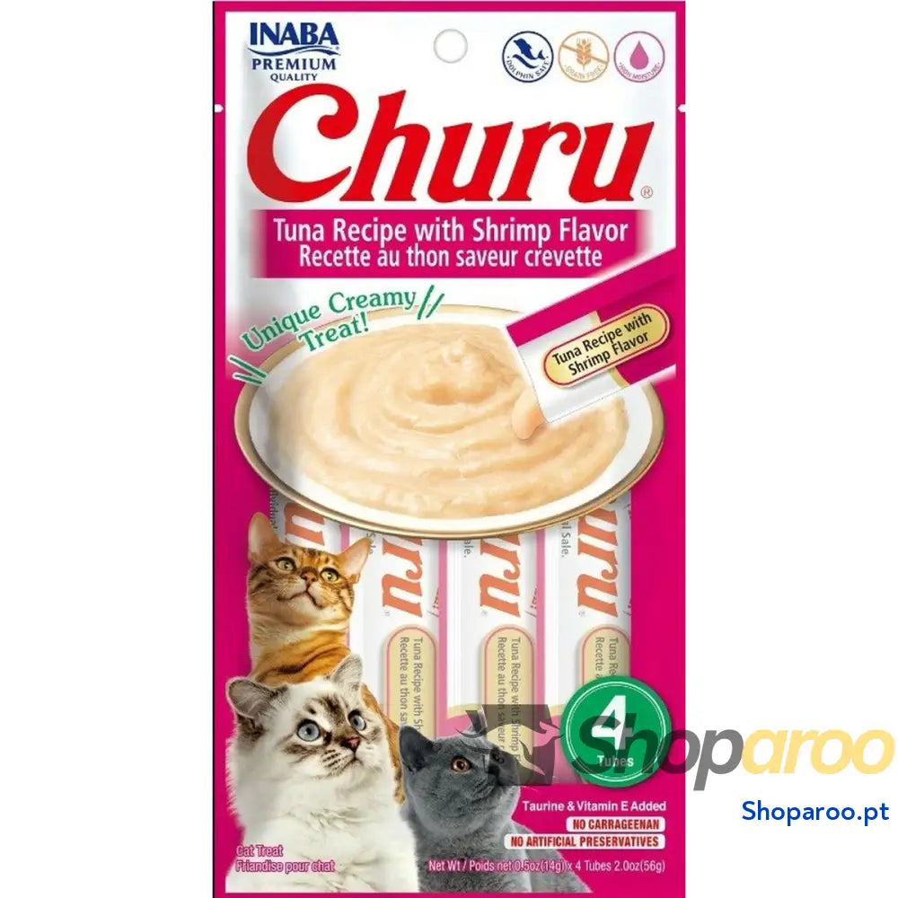 Lanche para Gato Inaba Churu 4 x 14 g Gambas Atum