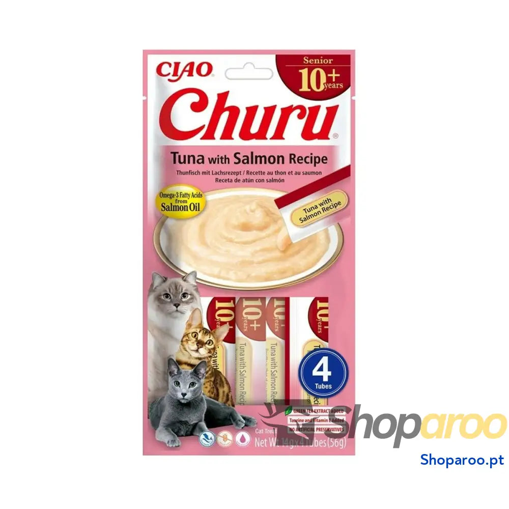 Lanche para Gato Inaba Churu Senior Tuna with Salmon Recipe Peixe
