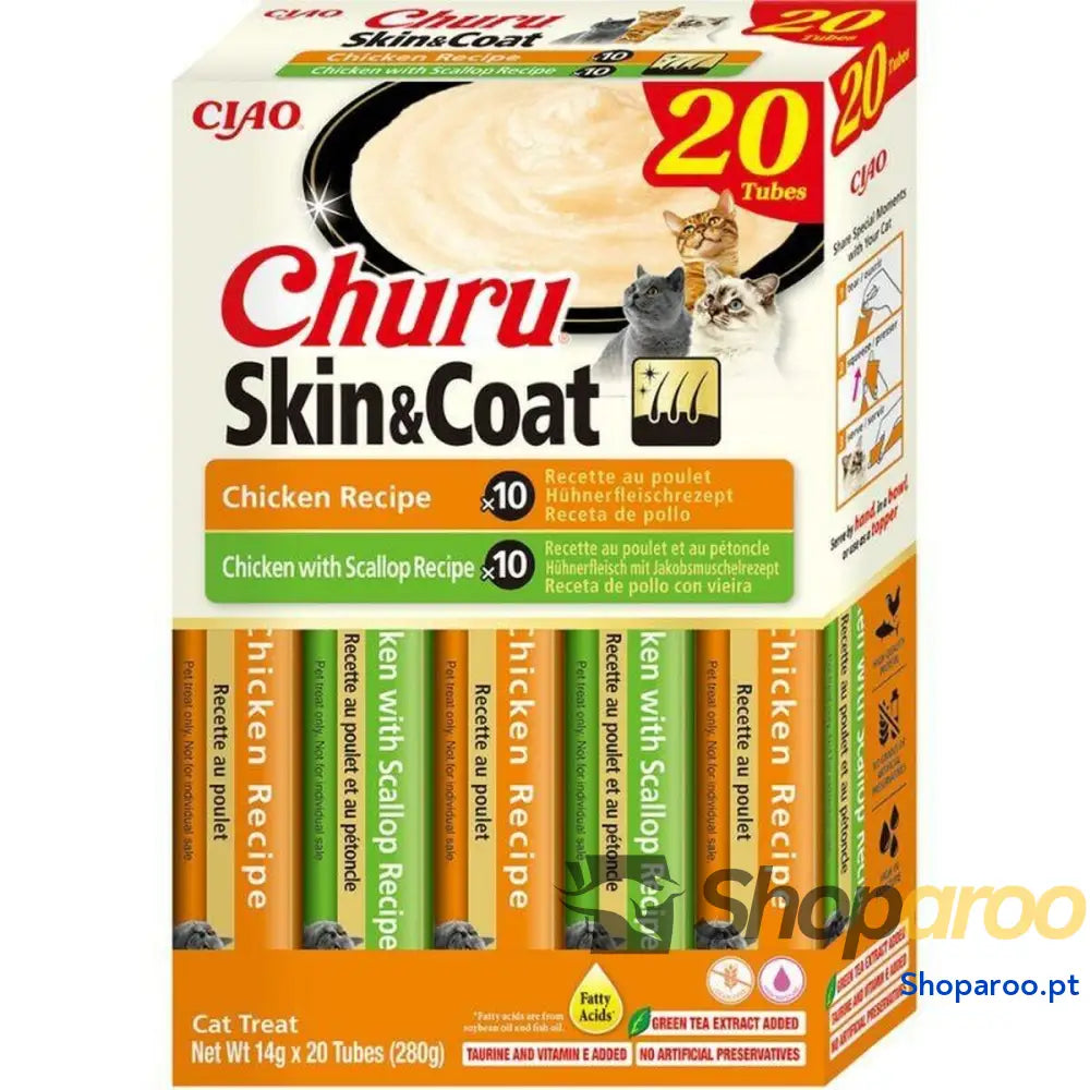 Lanche para Gato Inaba Churu Skin&Coat Frango