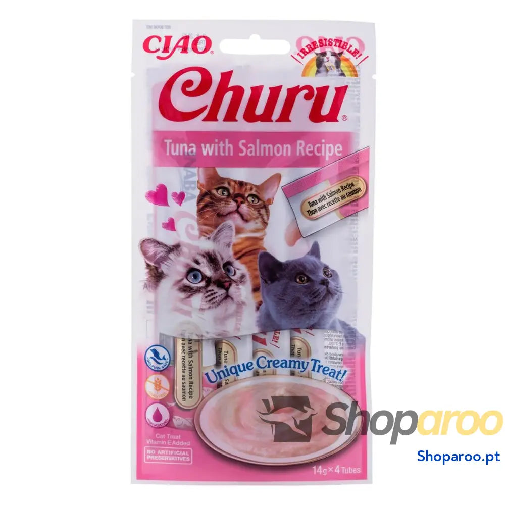 Lanche para Gato Inaba EU106 Salmão Atum Peixe 4 x 14 g
