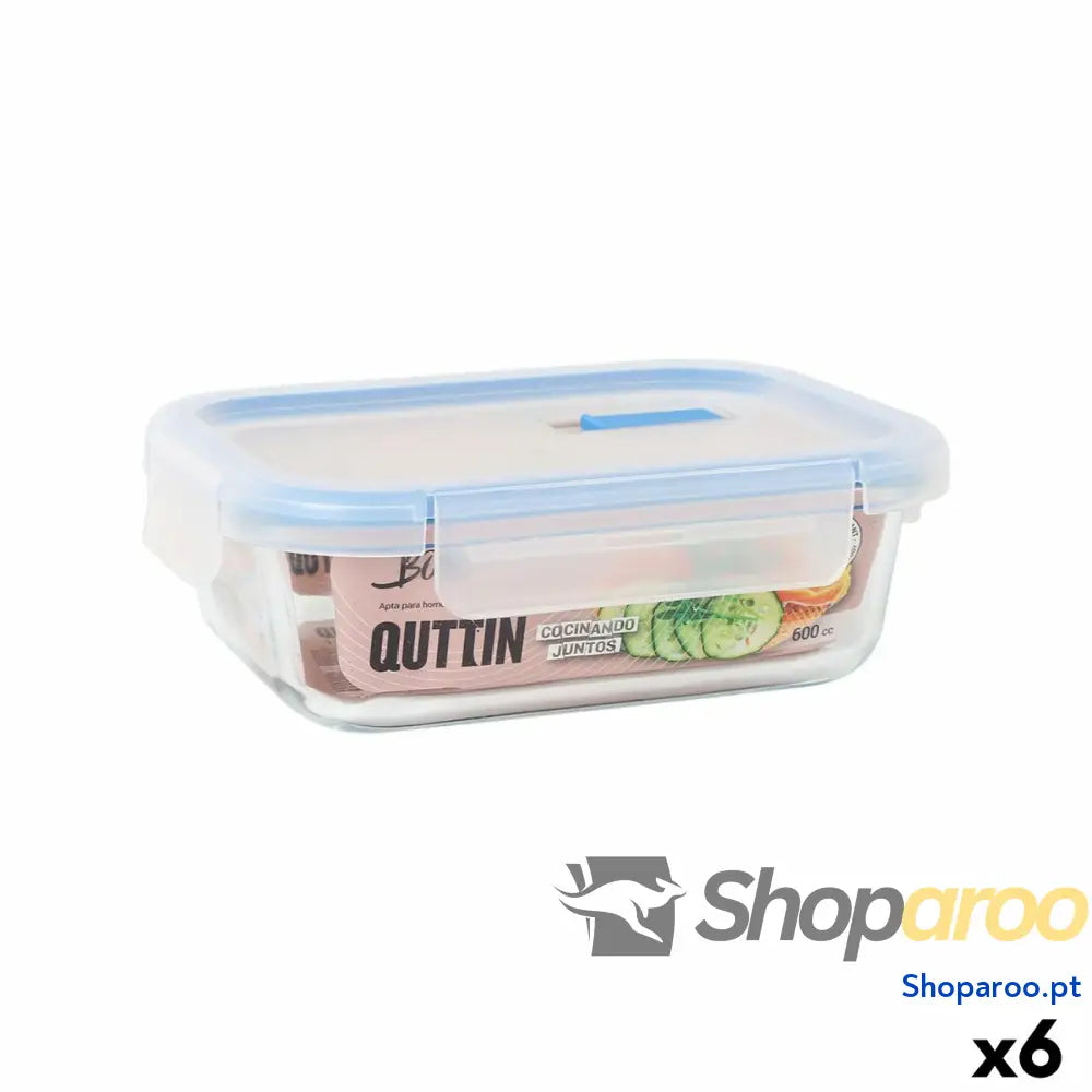 Lancheira Hermética Quttin Boho Transparente Retangular 600 ml (6 Unidades)
