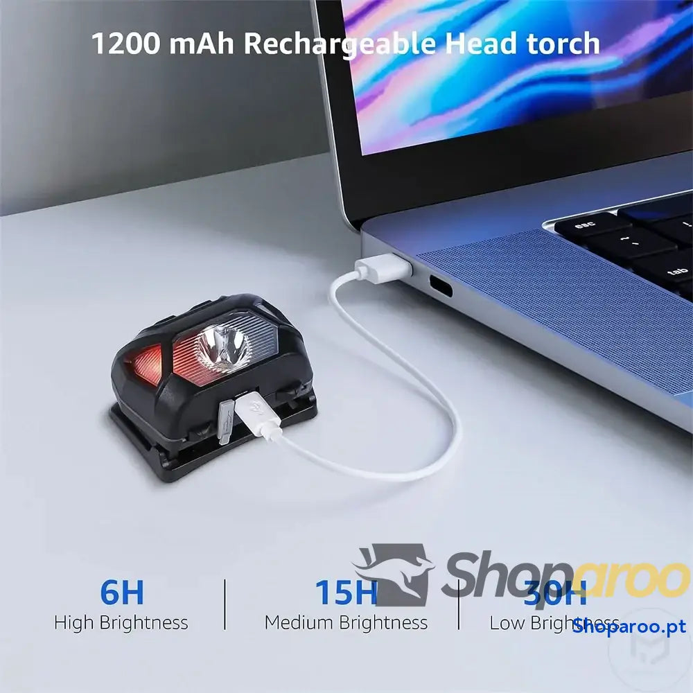 Lanterna de cabeça LED IPX4 à prova água recarregável USB