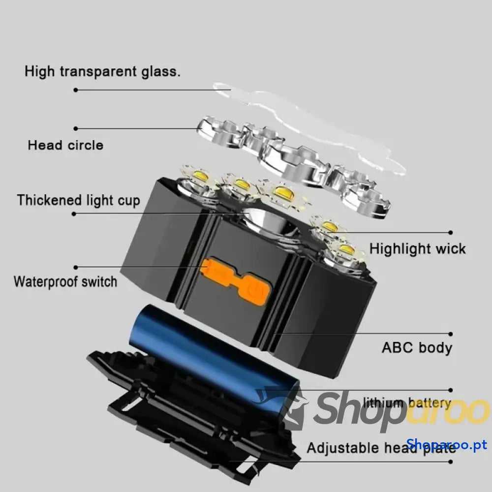 Lanterna de cabeça LED recarregável com 5 LEDs e bateria lítio
