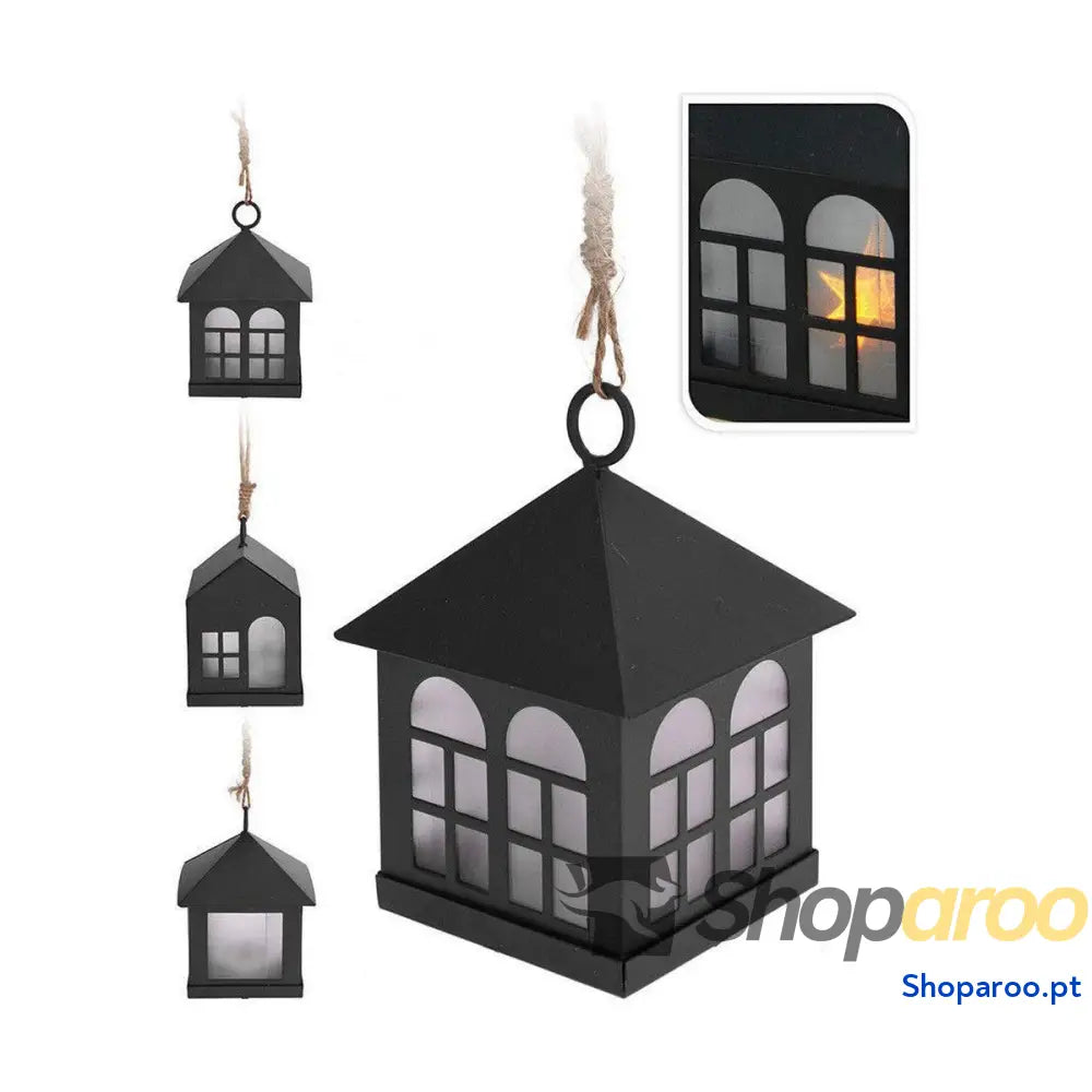 Lanterna Decoration With Light Preto Metal