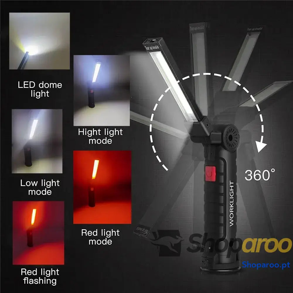 Lanterna LED portátil recarregável com luz magnética para campismo