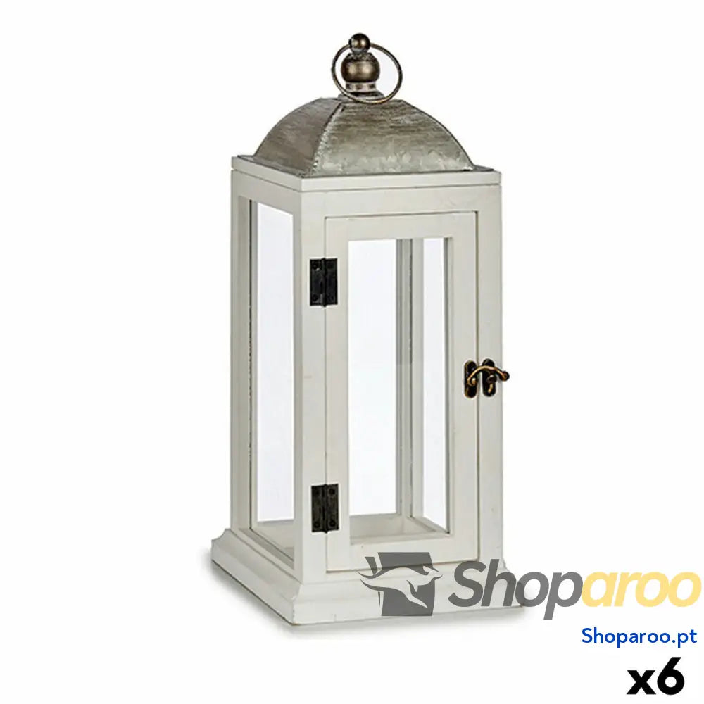 Lanterna Prateado Metal Madeira Branco (18 x 43 18 cm) (6 Unidades)