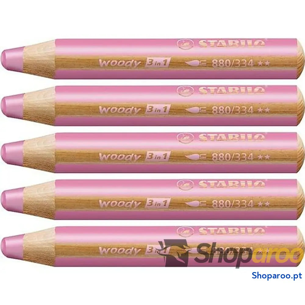 Lápis de cores Stabilo Woody Cor de Rosa 3 em 1 (5 Unidades)