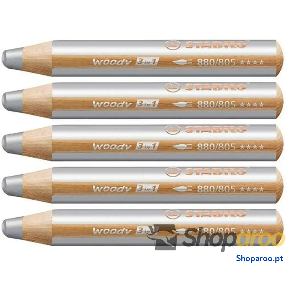 Lápis de cores Stabilo Woody Prateado 3 em 1 (5 Unidades)