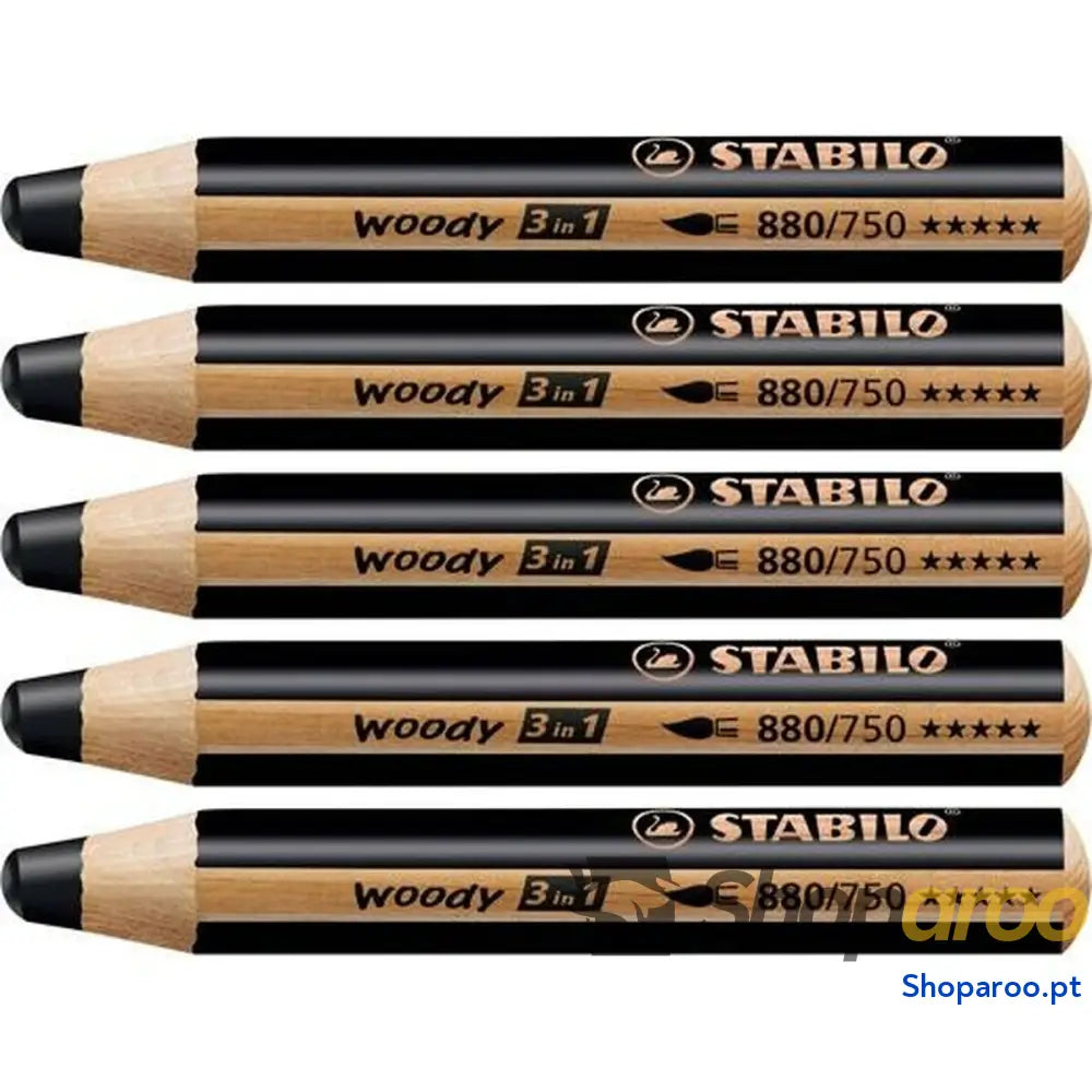 Lápis de cores Stabilo Woody Preto 3 em 1 (5 Unidades)