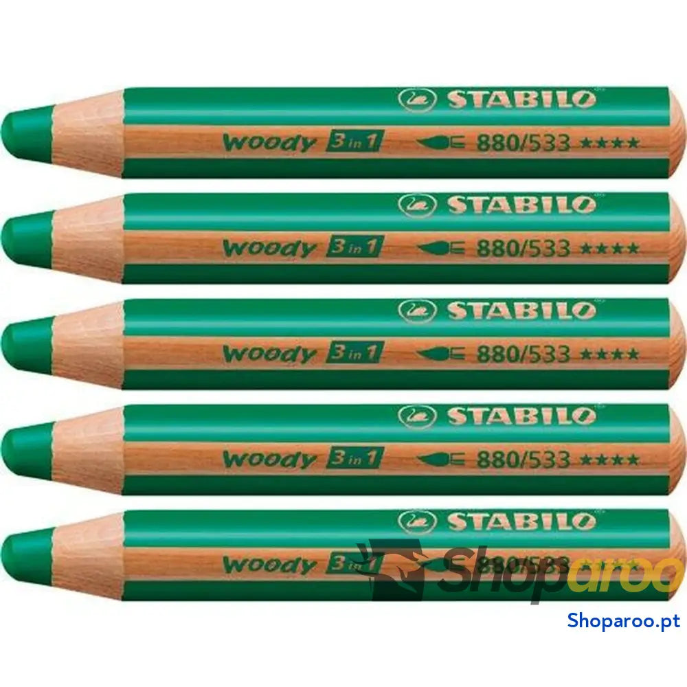 Lápis de cores Stabilo Woody Verde-escuro 3 em 1 (5 Unidades)