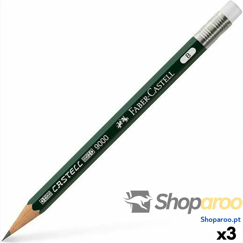 Lápiz com Borracha Faber-Castell 9000 B Sextavado B (3 Unidades)