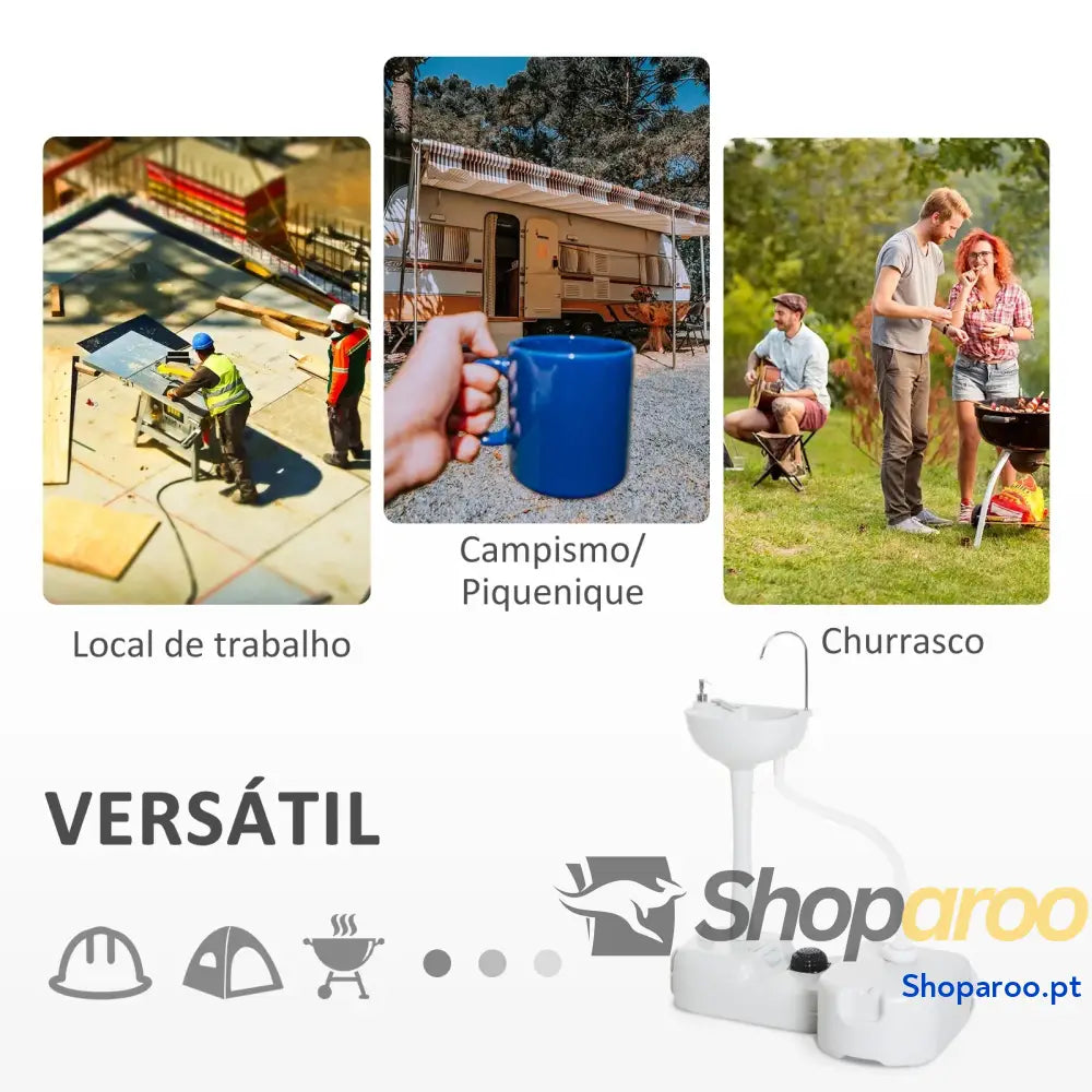 Lavatório Portátil para Campismo com Depósito de Água Cinza Claro