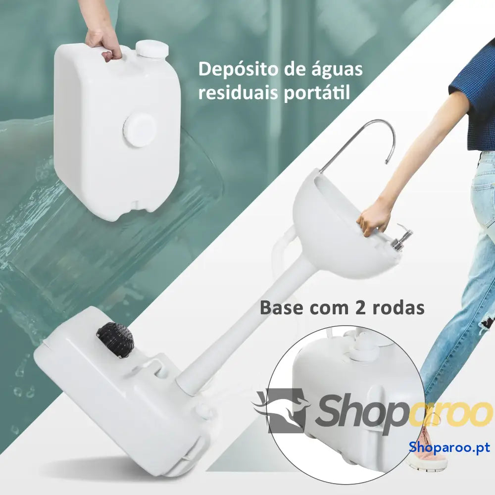 Lavatório Portátil para Campismo com Depósito de Água Cinza Claro