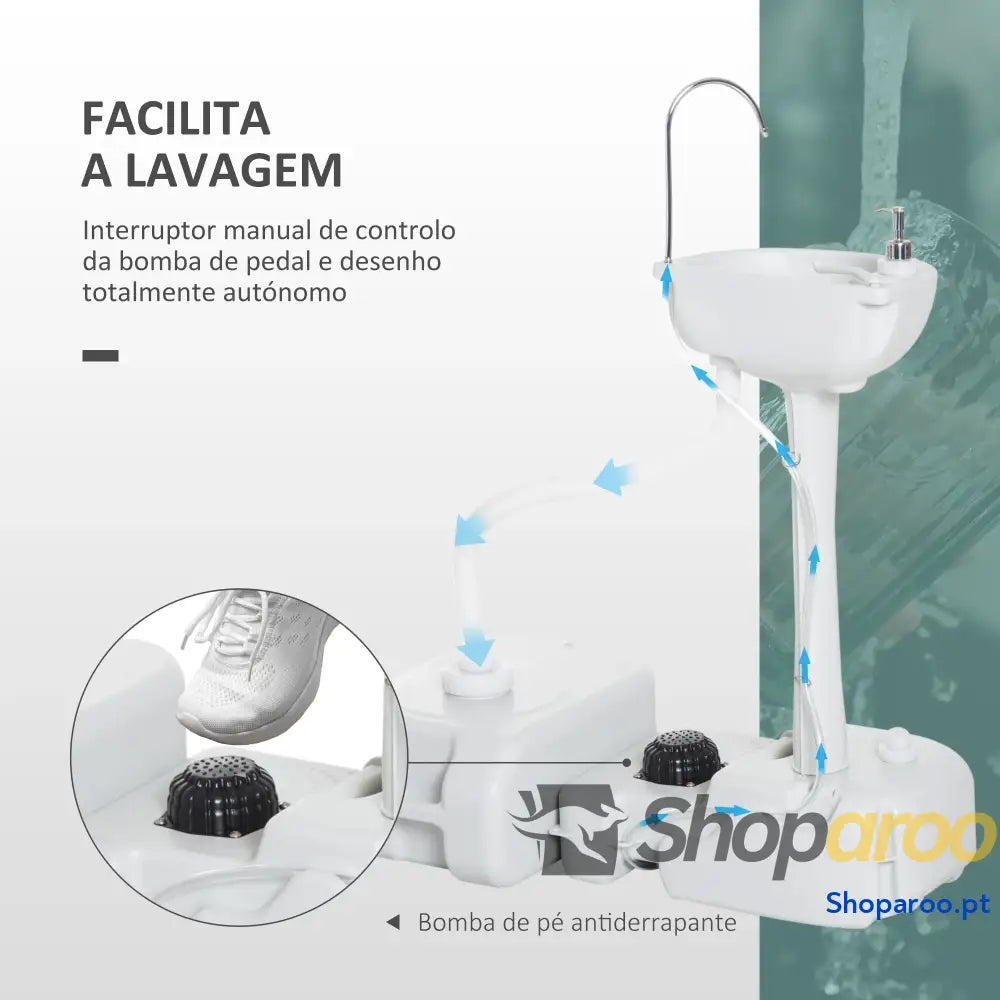 Lavatório Portátil para Campismo com Depósito de Água Cinza Claro