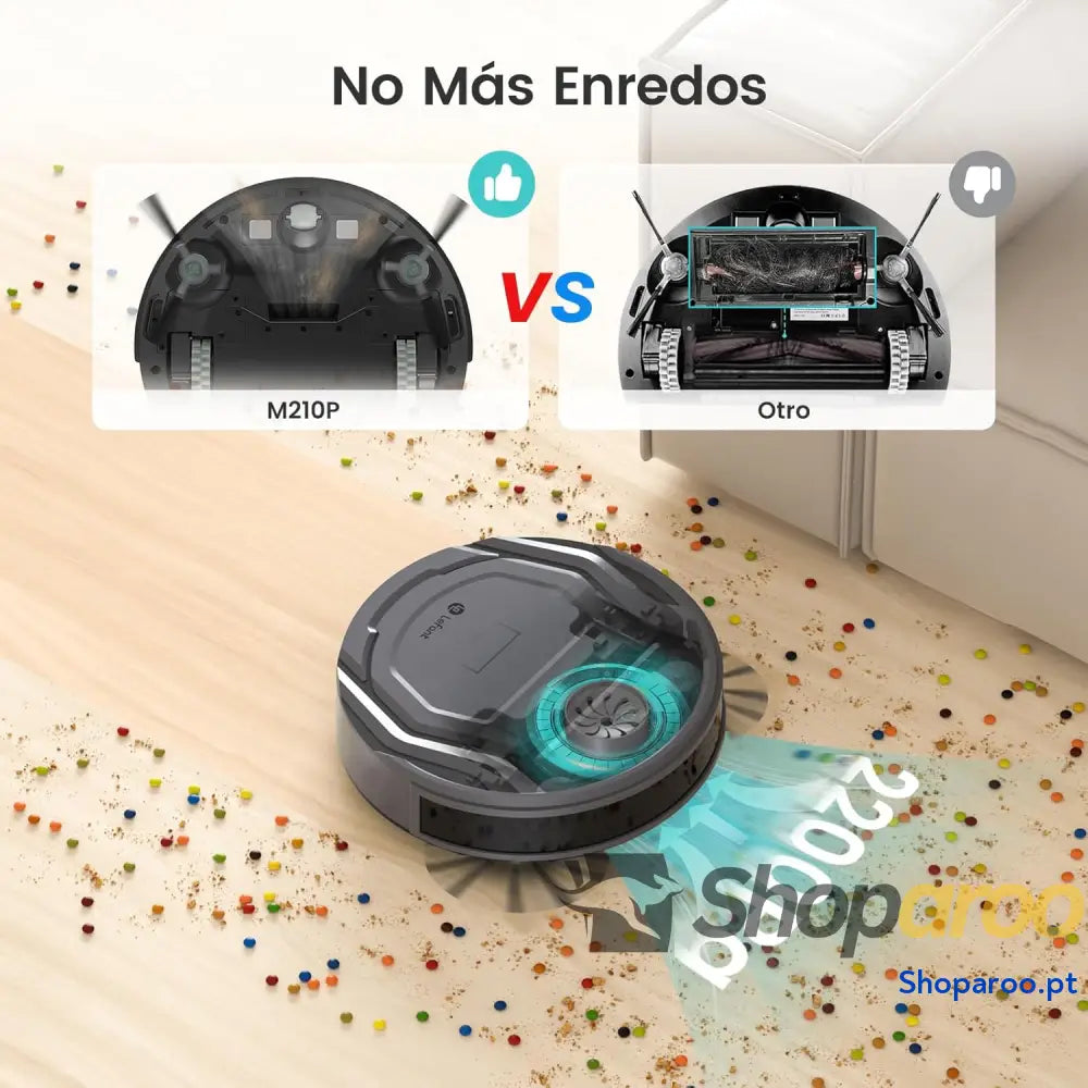 Robot Aspirador Succión de 2200 Pa,120 Min Autonomía Sin Enredos Delgado Wi Fi/App/Alexa Ideal para Pelo Mascotas