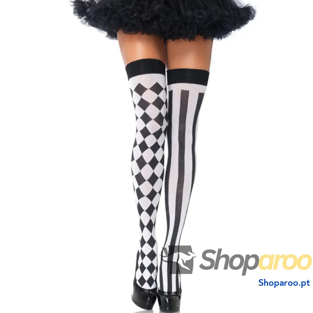 LEG AVENUE - MEIAS ALTAS ARLEQUIN PRETAS/BRANCAS