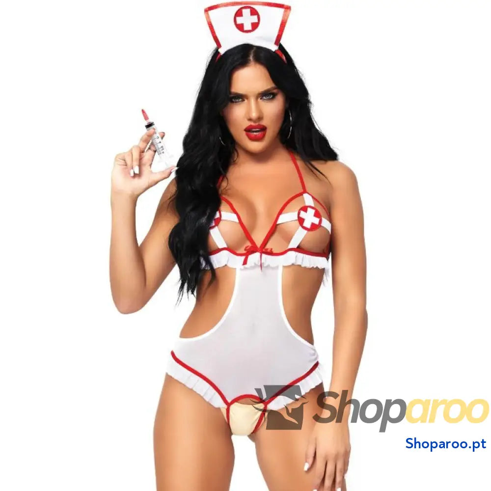 LEG AVENUE - NURSE ABERTO CROTHLESS TEDDY TAMANHO ÚNICO
