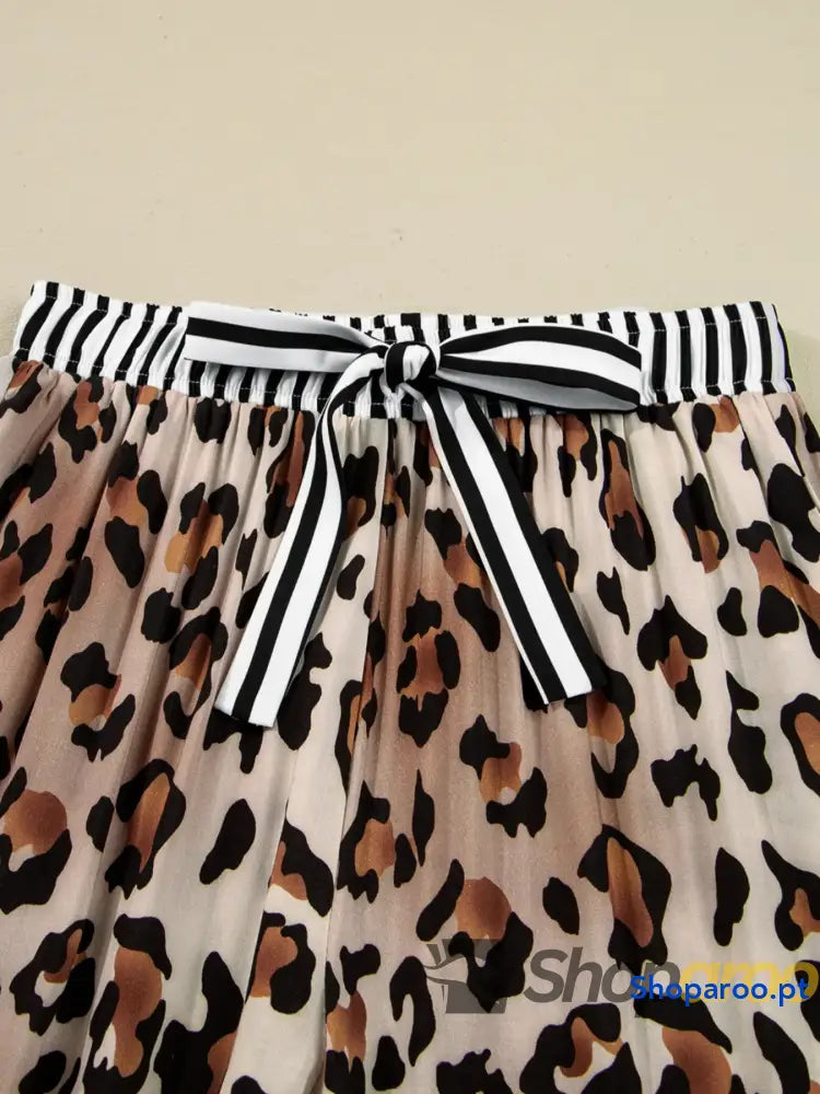 Leopard and Striped Trim Shirt Pants Set