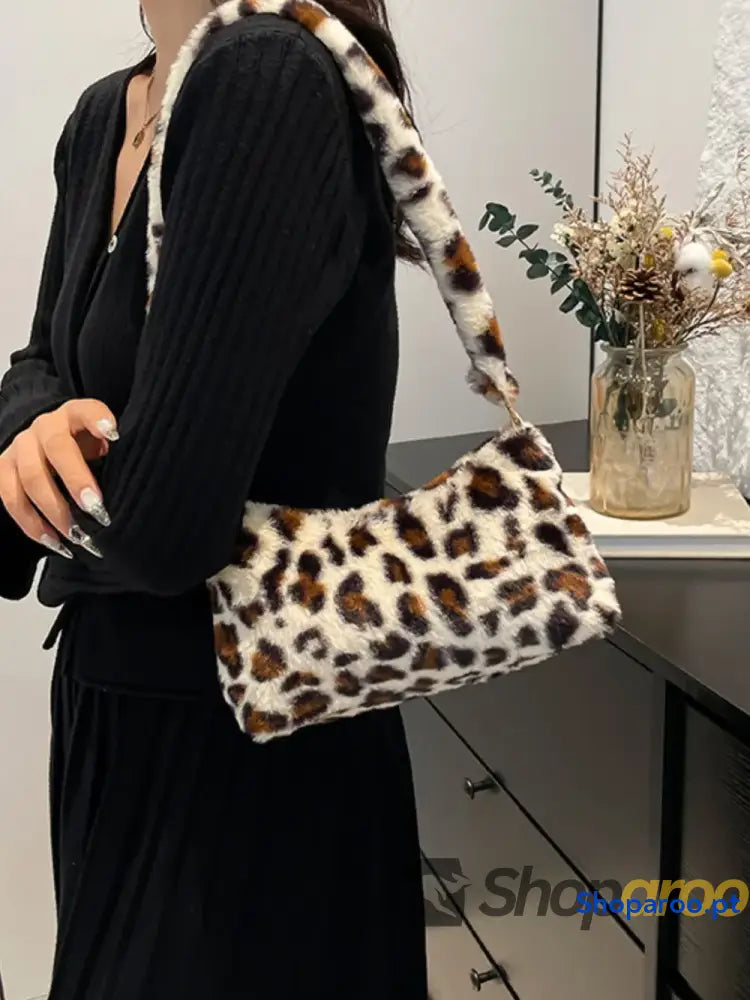 Leopard Fluff Shoulder Bag