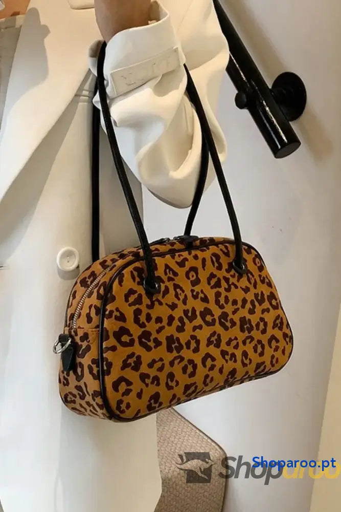 Leopard Suede Medium Shoulder Bag