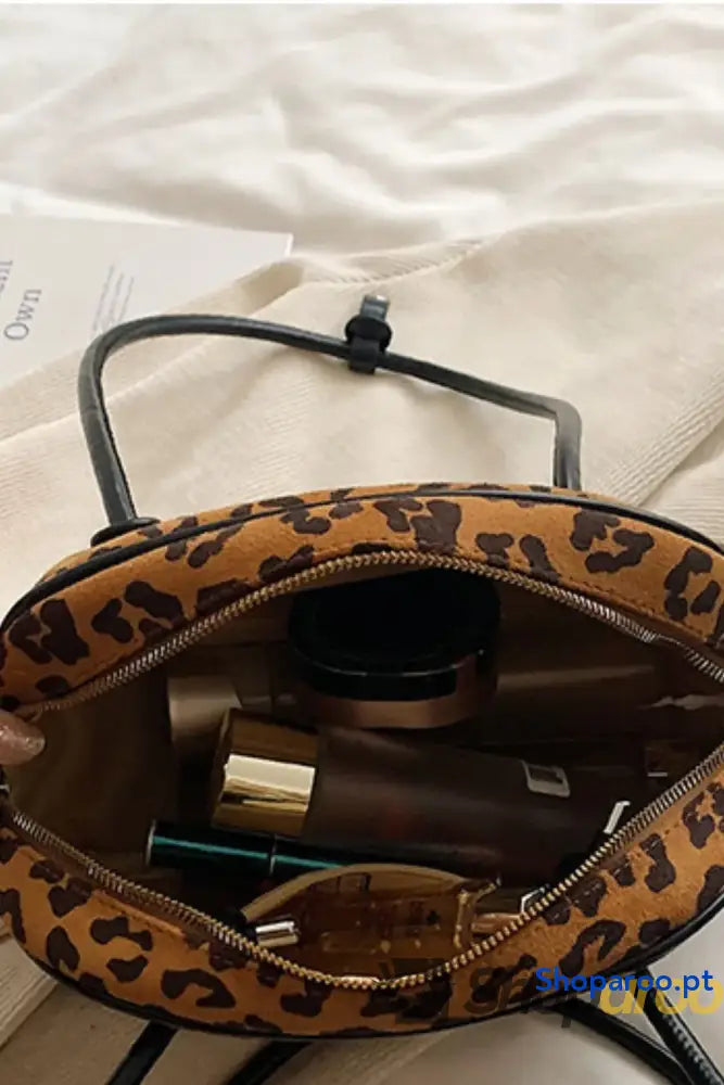 Leopard Suede Medium Shoulder Bag
