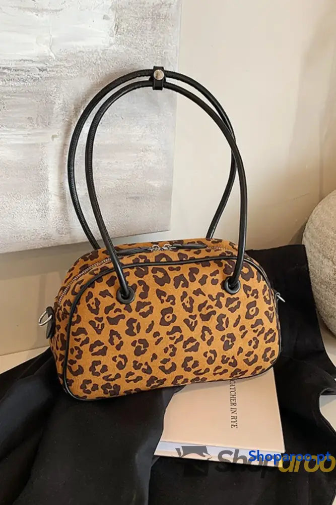 Leopard Suede Medium Shoulder Bag