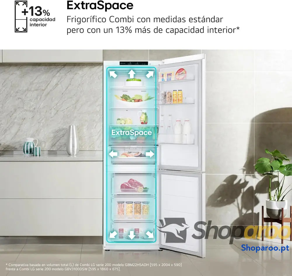 LG GBV3100DSW Frigorífico Combi Door Cooling+ 1,86 m Total No Frost Classificação D Capacidade de 374 l Série 300 Branco