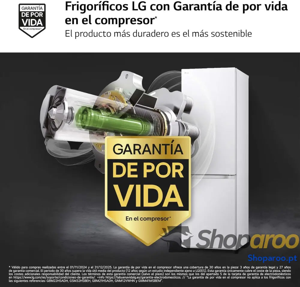 LG GBV3100DSW Frigorífico Combi Door Cooling+ 1,86 m Total No Frost Classificação D Capacidade de 374 l Série 300 Branco