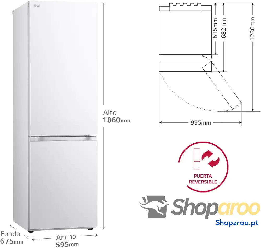 LG GBV3100DSW Frigorífico Combi Door Cooling+ 1,86 m Total No Frost Classificação D Capacidade de 374 l Série 300 Branco