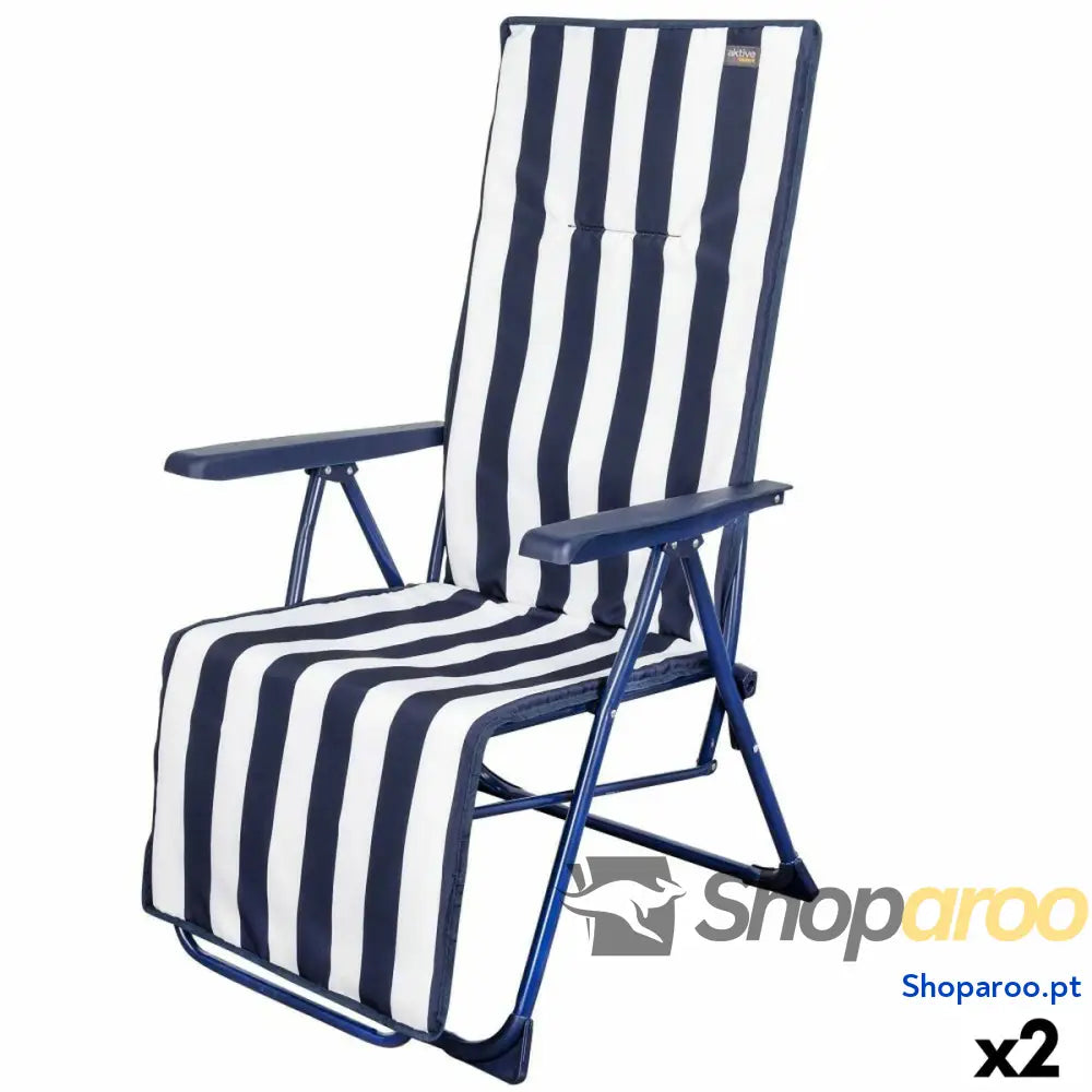 Ligstoel Aktive Branco Azul Marinho Reclinável Às riscas 147 x 70 x 48 cm (2 Unidades)