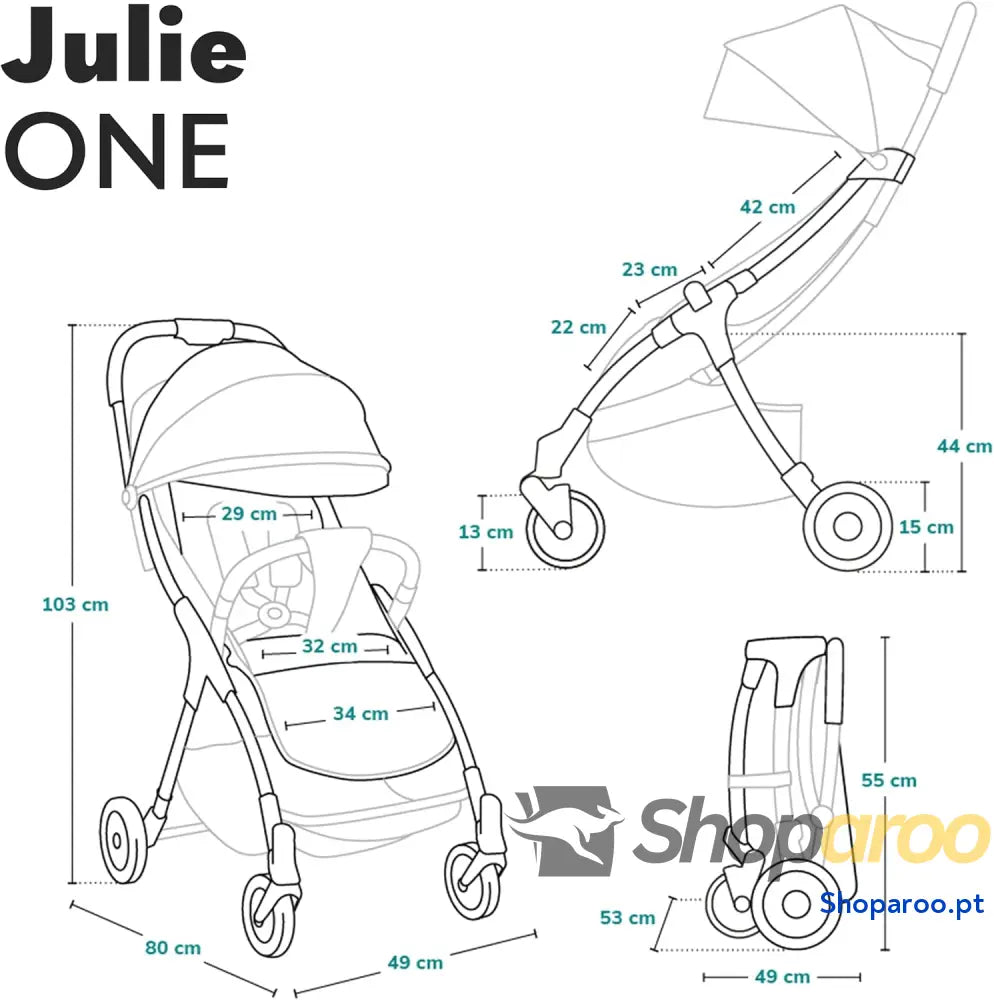 LIONELO Julie One Carrinho 51 x 75 103 cm Para crianças até 22 kg 48M Regulagem do encosto Fácil de dobrar Rodas