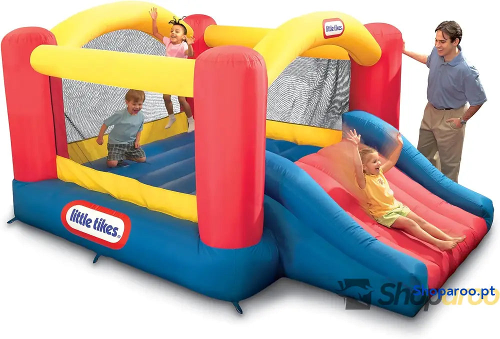 Little Tikes Jump ’n Slide Castelo Insuflável com Paredes em Malha para Uso Externo Inclui Capa Compressor e Patches