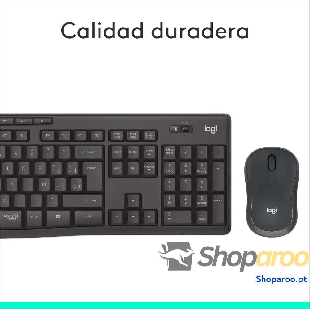 Logitech MK295 Silent Combinação de teclado e rato sem fios com SilentTouch rastreamento ótico tecnologia atrasos 90%