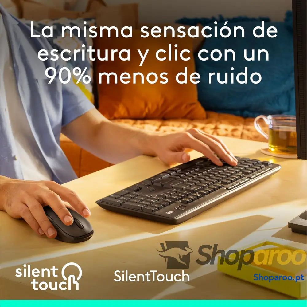 Logitech MK295 Silent Combinação de teclado e rato sem fios com SilentTouch rastreamento ótico tecnologia atrasos 90%