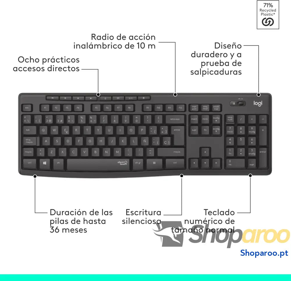 Logitech MK295 Silent Combinação de teclado e rato sem fios com SilentTouch rastreamento ótico tecnologia atrasos 90%