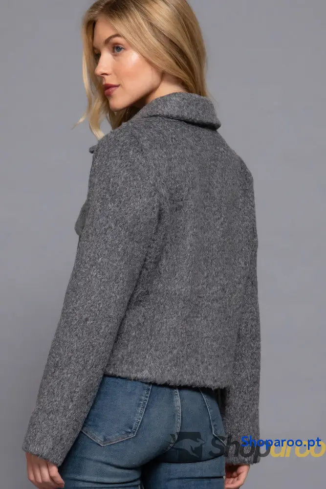Long Slv Teddy Fleece Short Jacket